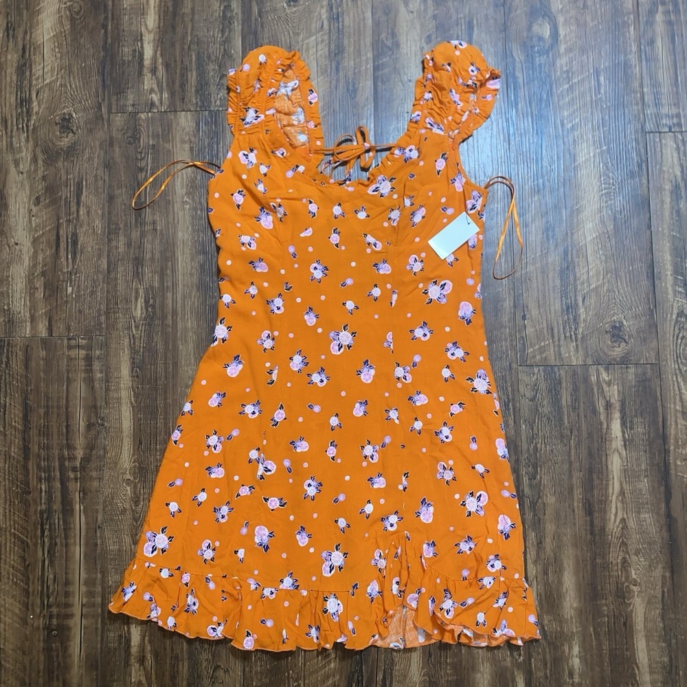 Free People Orange Floral Like A Lady Dress NWT Small Boho Summer Open Back